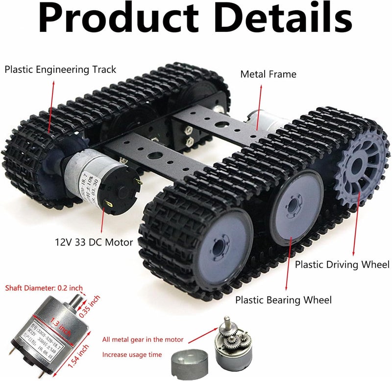 SmaringWing Premium Robot Tracked Car Chassis Starter Kits, MiniTP100 Metal Smart Tank Robot Chassis Control Learning Kit with 2pcs Tracks for Arduino RaspberryPie MicroBit DIY Science Education Experiment, Black - Image 3